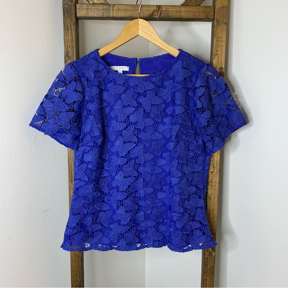 Talbots Royal Blue Lace Butterflies Butterfly Blouse Size 6